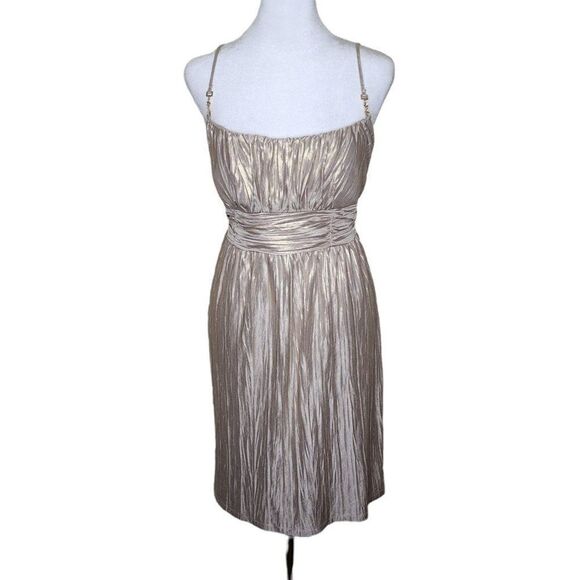 Vintage 90s Empire Waist Cocktail Mini Dress Womens Size S Champagne Gold - Picture 1 of 8